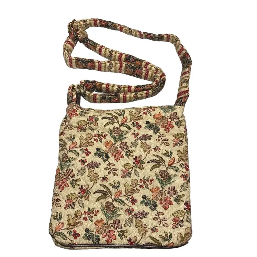 Longaberger Crossbody Bag Hipster Boho Purse Autumn Path Leaves Berries Pinecone